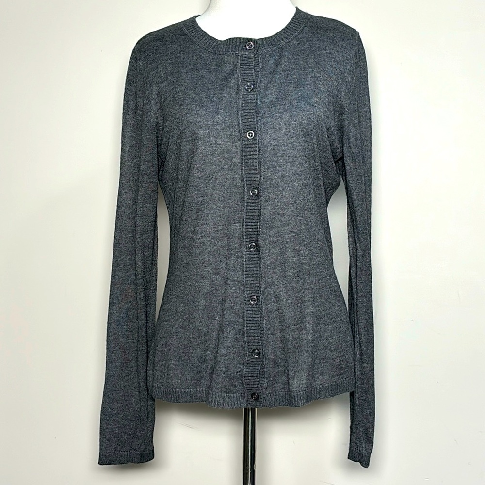 August Silk Women’s Dark Gray Long Sleeve Knit Cardigan Sweater Size Medium